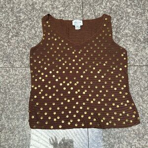 Oscar de la Renta Knit brown tank top with gold coins